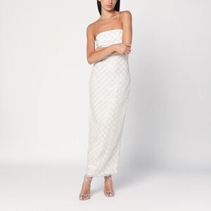 Rotate Birger Christensen Long Cream-Colored Dress With Sequins Women
